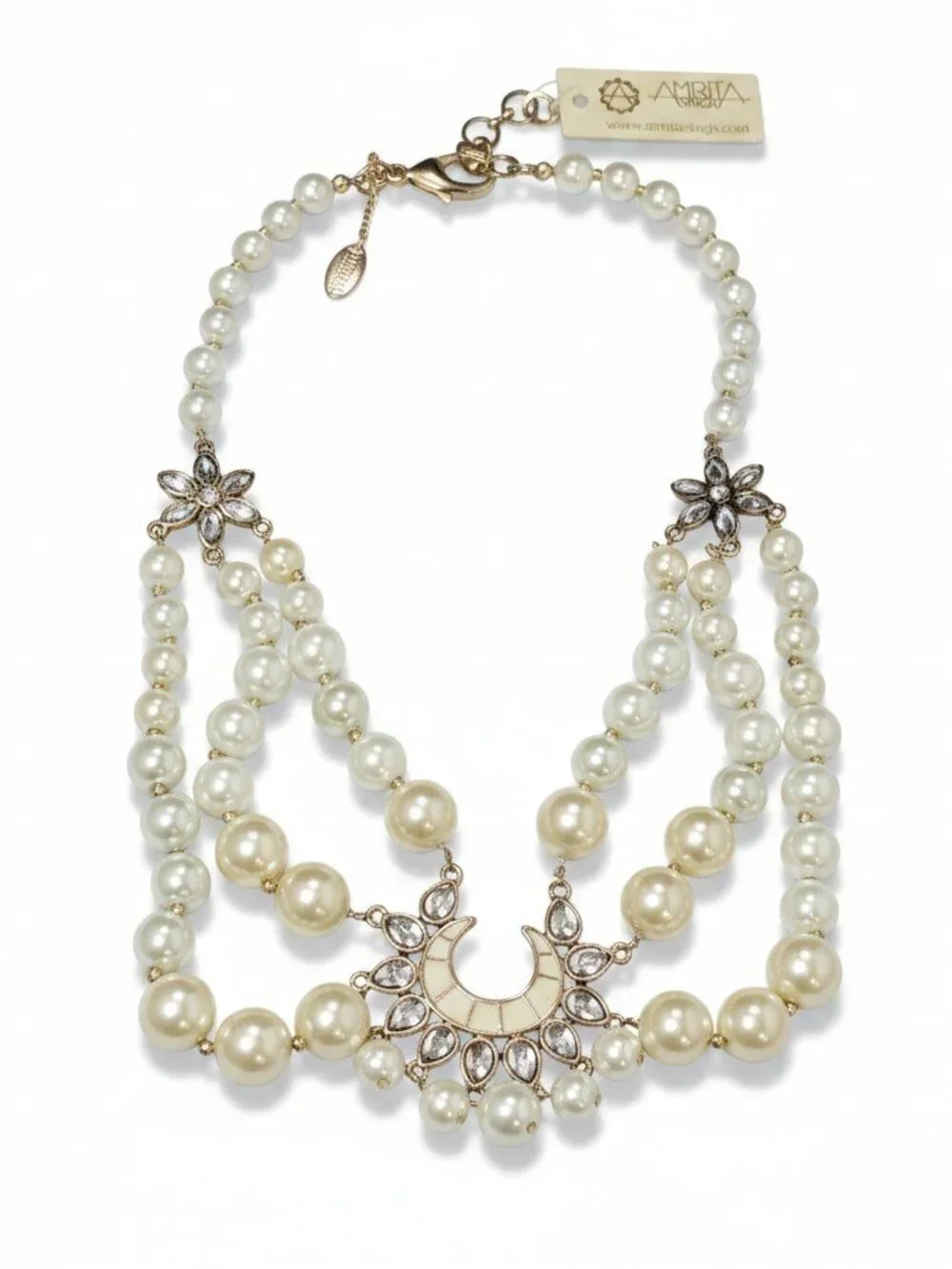Amrita Singh Statement Faux Pearl Gold Plated Beige Resin Necklace NWT